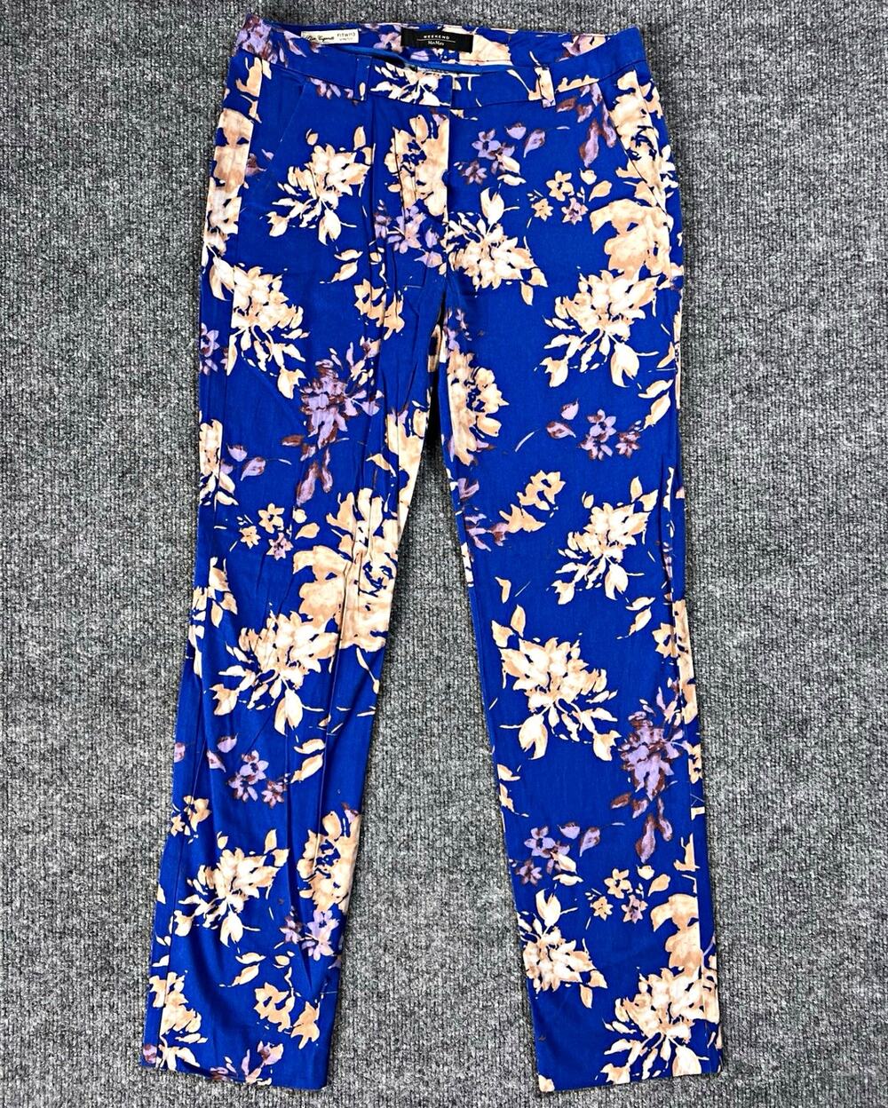 Weekend Max Mara Pants Slim Cigarette Blue Floral Stretch Womens Eight